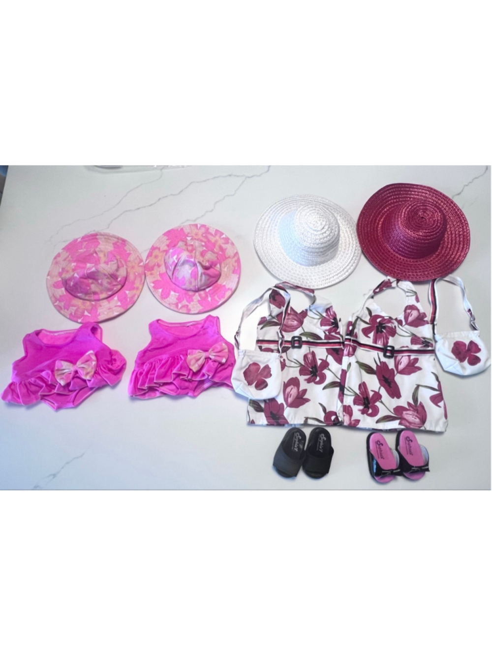 Doll Clothes for 15” American Girl Bitty Baby Twin Girls Pink Swim Suit Sundress - Picture 1 of 12